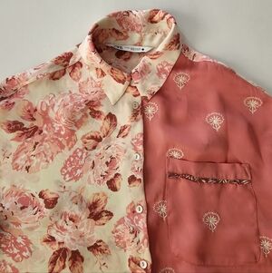 Floral and Paisley Silky Lightweight  Button-Up Shirt